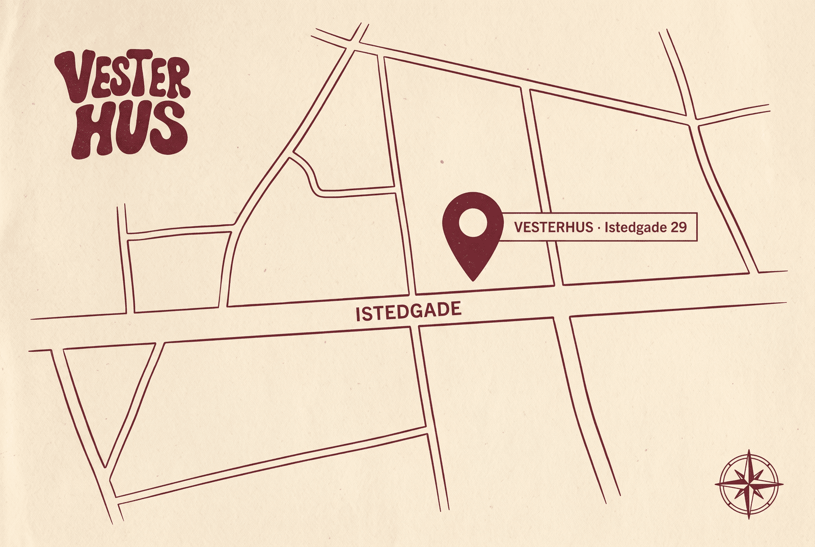 Illustrated map of Vesterbro showing Vesterhus on Istedgade